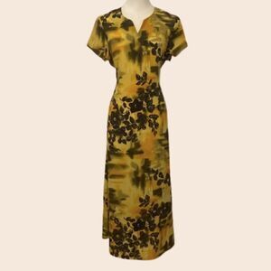 Vintage 90's Joni Blair Yellow Floral Tie Back Maxi Dress Size Medium